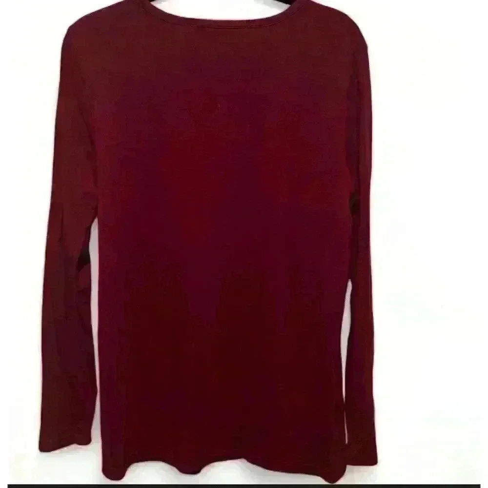 Hannah Women's  Long Sleeve Maroon Blouse Round Neck Size Petite Lg - Picture 3 of 6